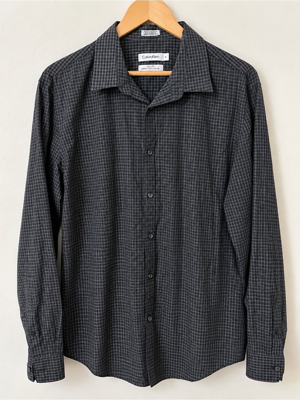 Calvin Klein Men's Slim Fit Charcoal Check Button-Down Shirt